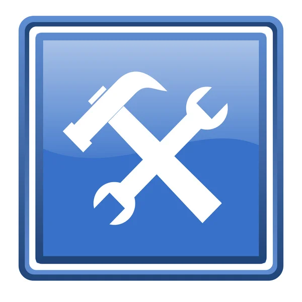 Strumenti blu lucido quadrato icona web isolato — Foto Stock