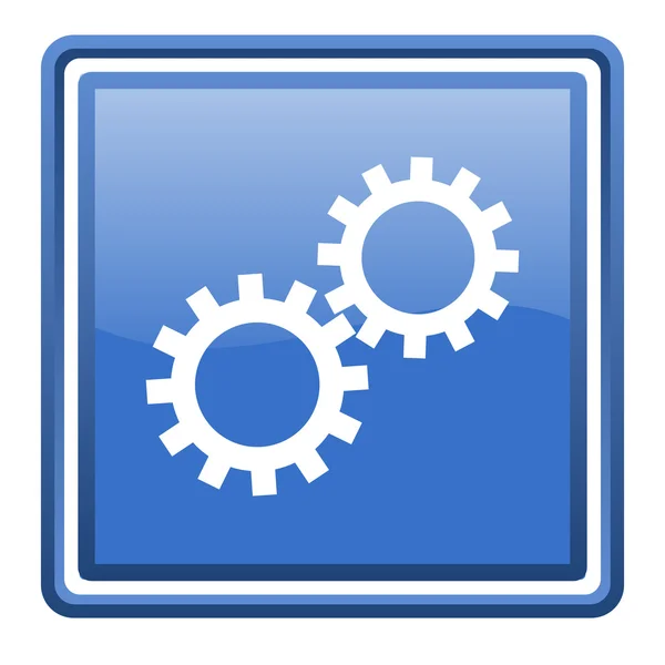 Engranajes azul brillante cuadrado web icono aislado — Foto de Stock
