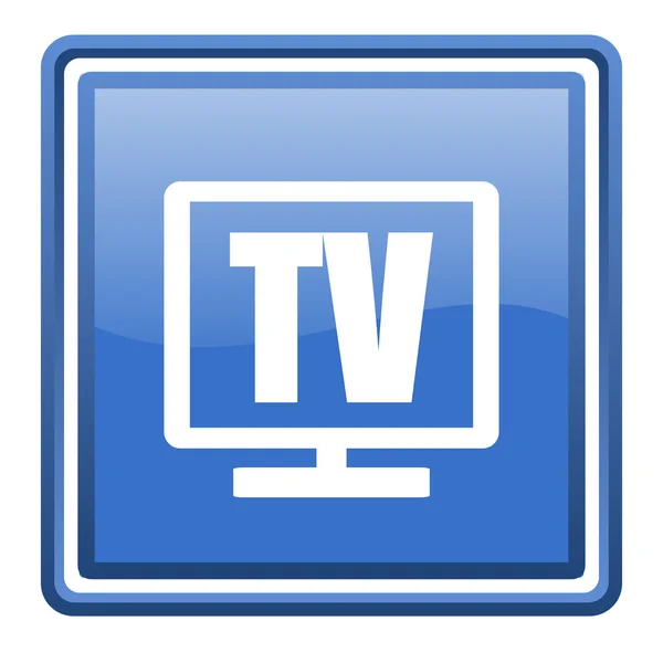 Телевизор синий глянцевый квадратный значок паутины изолирован — стоковое фото