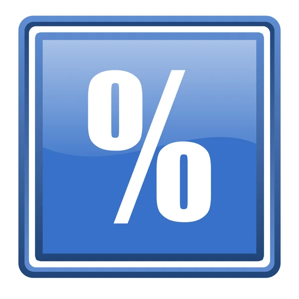 Percentuale blu lucido quadrato icona web isolato — Foto Stock