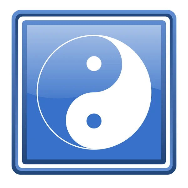 Ying Yang blaues Hochglanz-Quadrat-Web-Symbol isoliert — Stockfoto