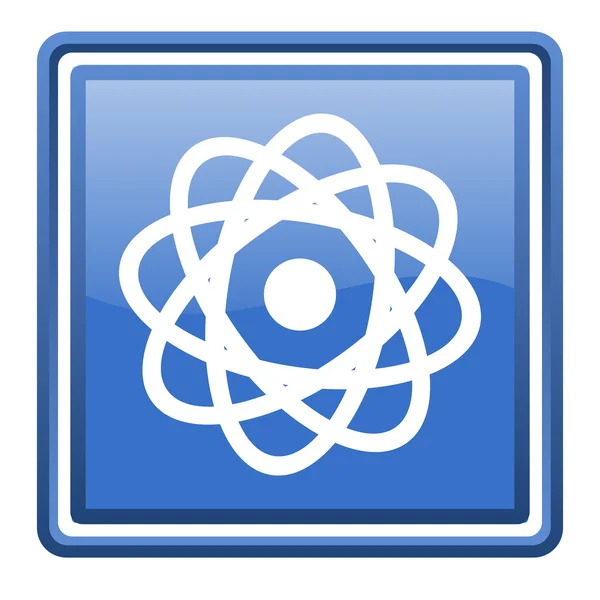 Atom blue glossy square web icon isolated — Stock Photo, Image