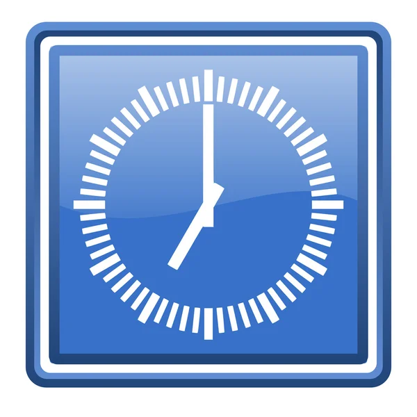 Clock blue glossy square web icon isolated — Stock Photo, Image