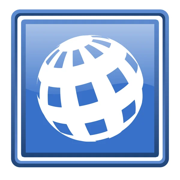 Ziemi niebieski ikony błyszczący web kwadrat na białym tle — Zdjęcie stockowe