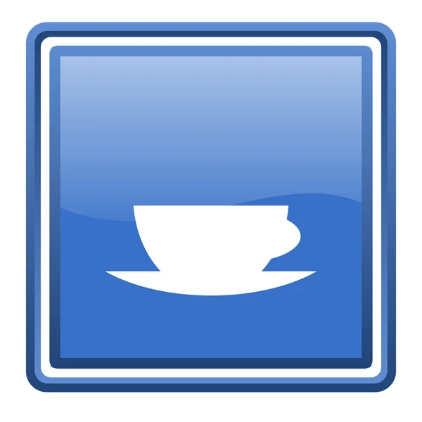 Coffee cup blue glossy square web icon isolated — Stock Photo, Image