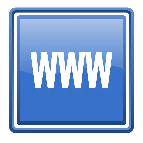 分離した www 青い光沢のある正方形ウェブ アイコン — ストック写真