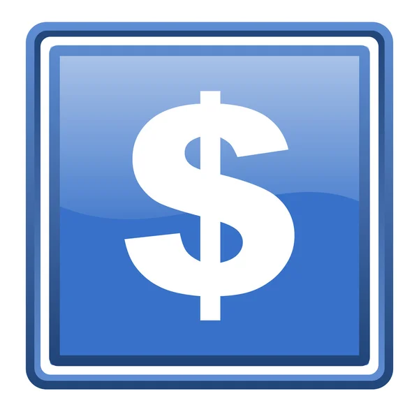 Us dollar blau glänzend quadratisch web icon isoliert — Stockfoto