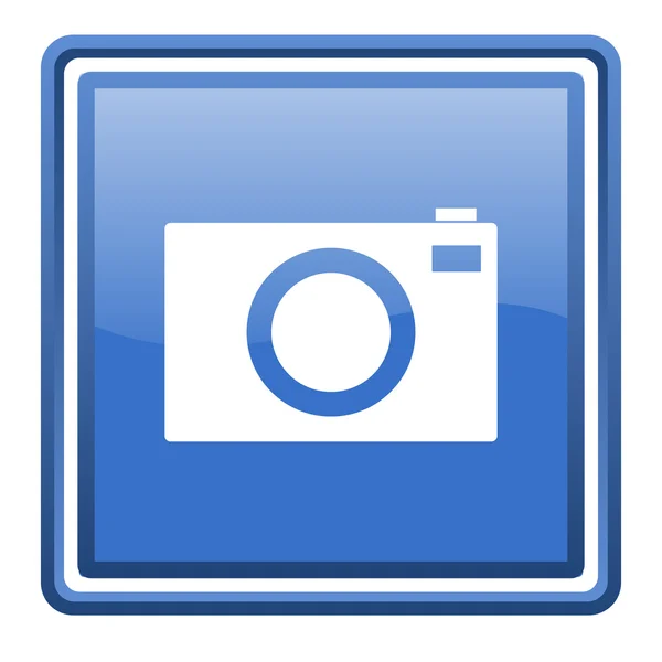 Camera blauwe glanzende vierkante web pictogram geïsoleerd — Stockfoto