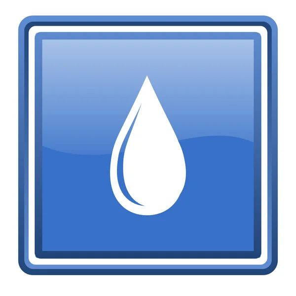 Wassertropfen blau glänzend quadratisch Web-Symbol isoliert — Stockfoto