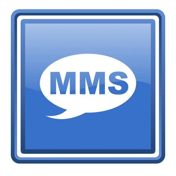 Mms blau glänzend quadratisch Web-Symbol isoliert — Stockfoto