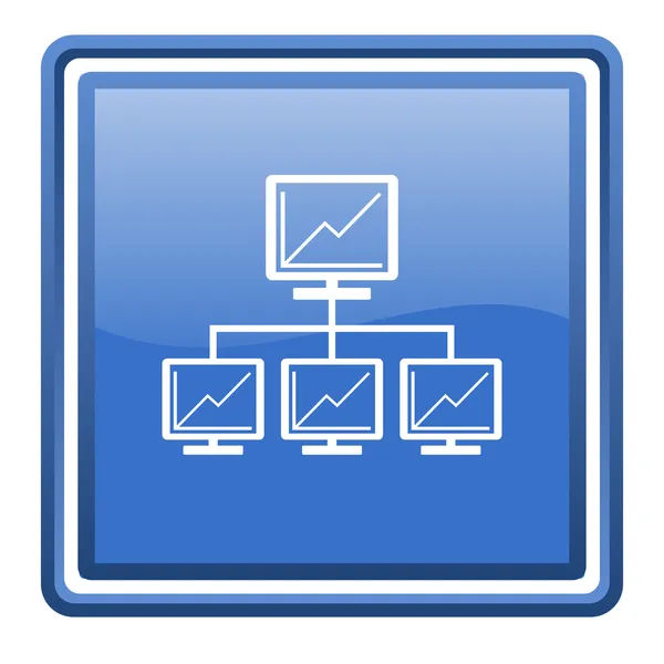 Rețea albastru lucios pătrat web icon izolat — Fotografie, imagine de stoc