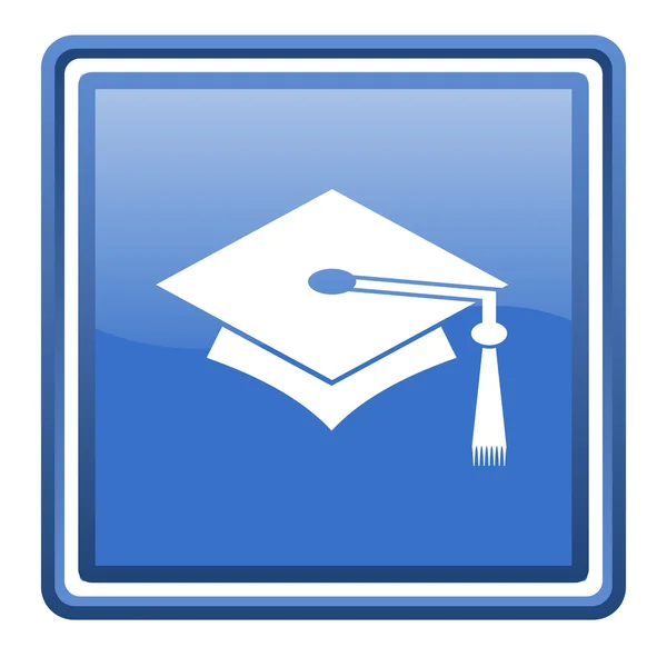 Graduazione blu lucido quadrato icona web isolato — Foto Stock