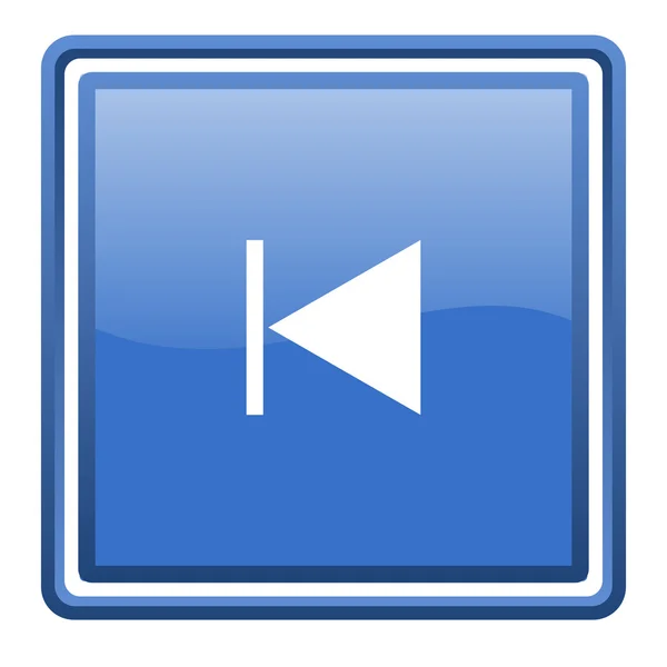 Prev icona web blu lucido quadrato isolato — Foto Stock