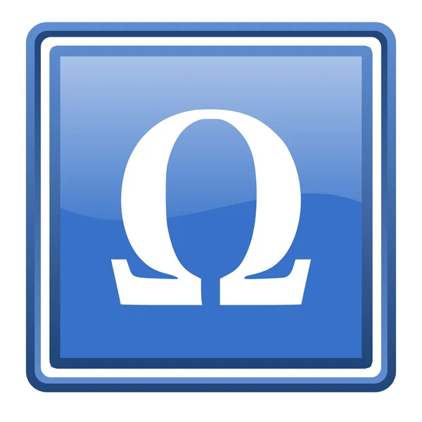 Omega blauwe glanzende vierkante web pictogram geïsoleerd — Stockfoto