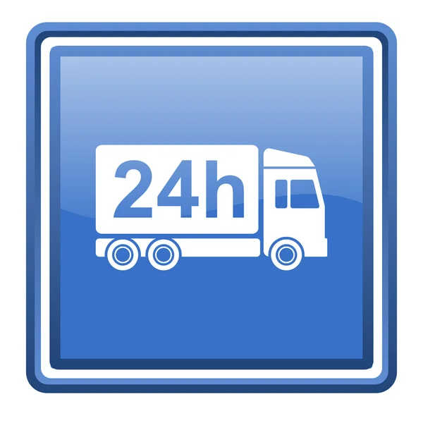 Delivery 24h blue glossy square web icon isolated — Stock Photo, Image