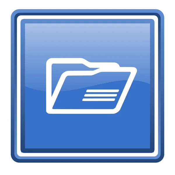 Cartella blu lucido quadrato icona web isolato — Foto Stock