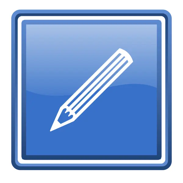 孤立的铅笔蓝色光泽平方米 web 图标 — 图库照片