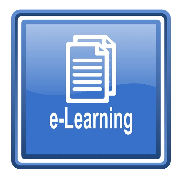E-öğrenme mavi parlak kare web simgesi izole — Stok fotoğraf