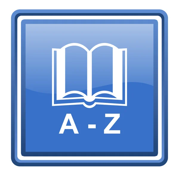 Słownik niebieski ikona błyszczący web kwadrat na białym tle — Zdjęcie stockowe