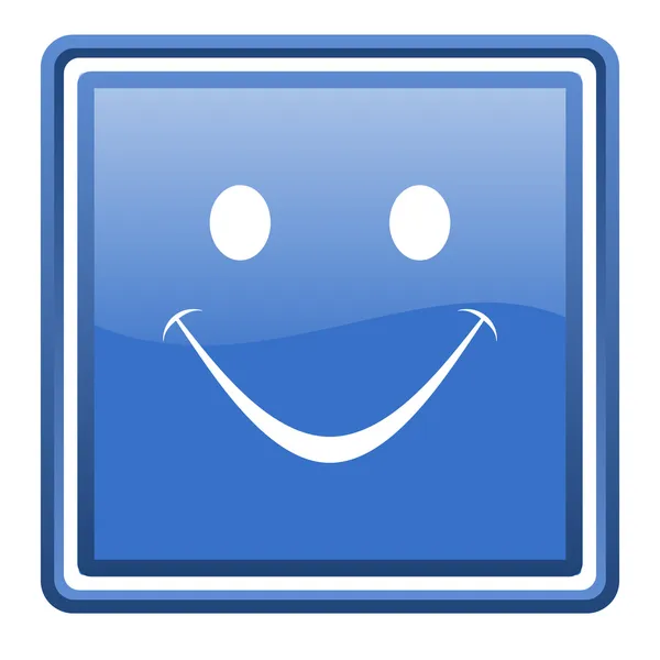 블루 광택 평방 웹 아이콘 절연 미소 — 스톡 사진