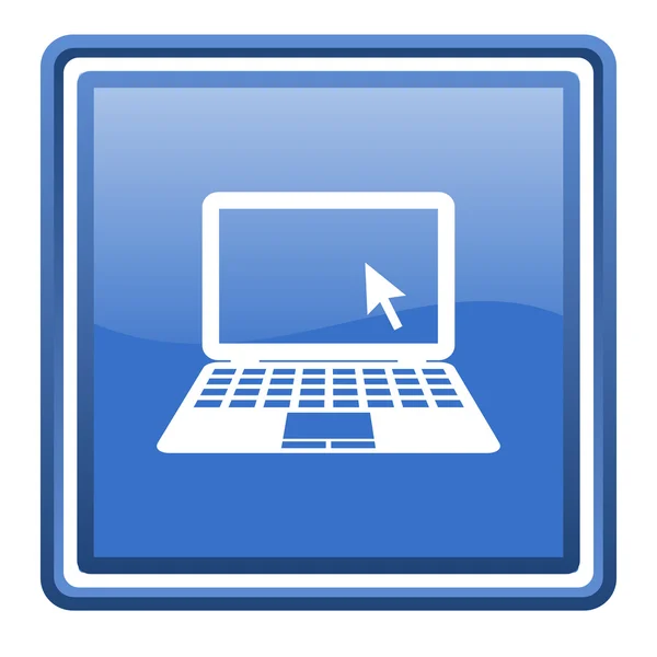 Notebook blu lucido quadrato icona web isolato — Foto Stock