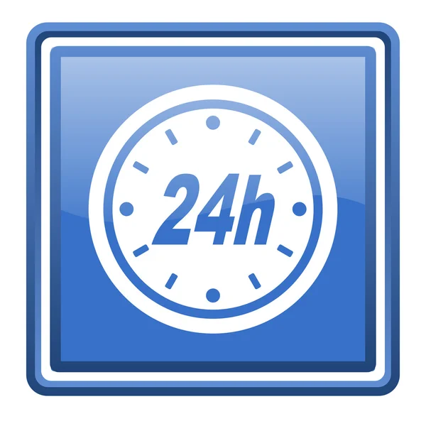 24h blaues Hochglanz-Quadrat-Web-Symbol isoliert — Stockfoto