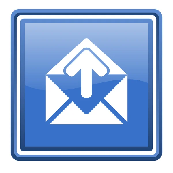 Posta blu lucido quadrato icona web isolato — Foto Stock