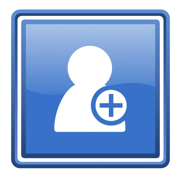 Aggiungi contatto blu lucido quadrato web icona isolato — Foto Stock