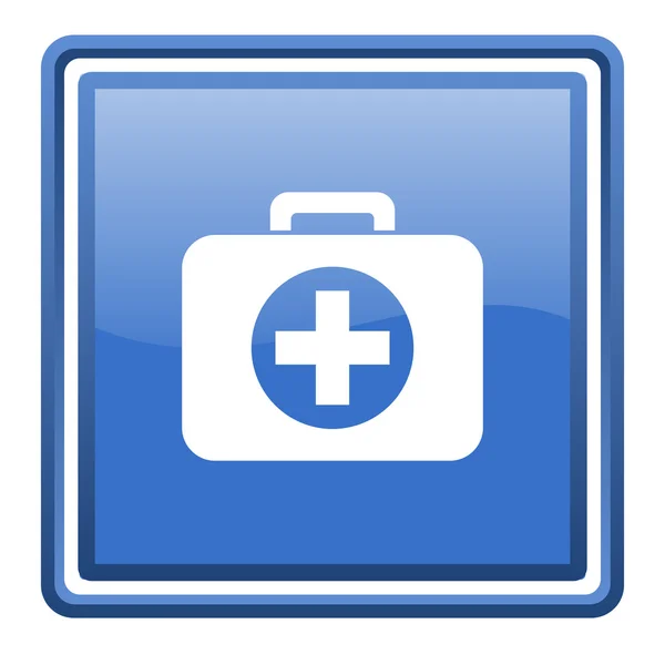 First aid kit blue glossy square web icon isolated — Stock Photo, Image