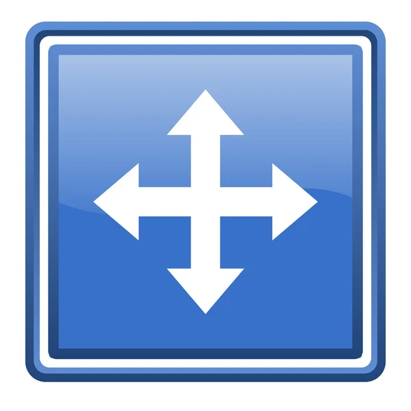 Przesuń strzałkę niebieski ikony błyszczący web kwadrat na białym tle — Zdjęcie stockowe