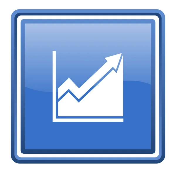 Izole mavi çubuk grafik parlak kare web simgesi — Stok fotoğraf