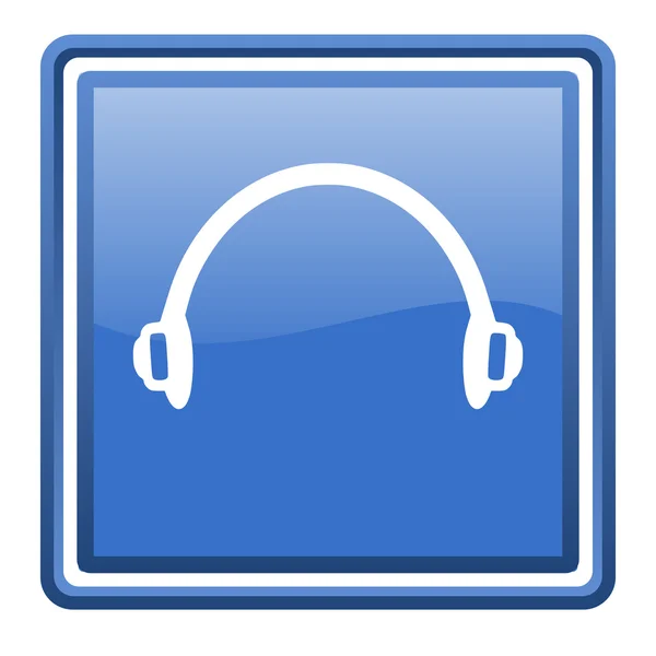 Headphones blue glossy square web icon isolated — Stok fotoğraf