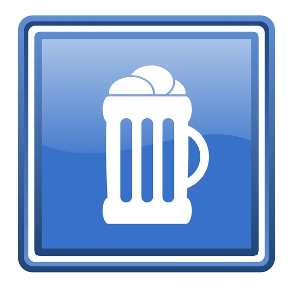 Μπύρα μπλε γυαλιστερό τετραγωνικά web εικονίδιο απομονωθεί — Φωτογραφία Αρχείου