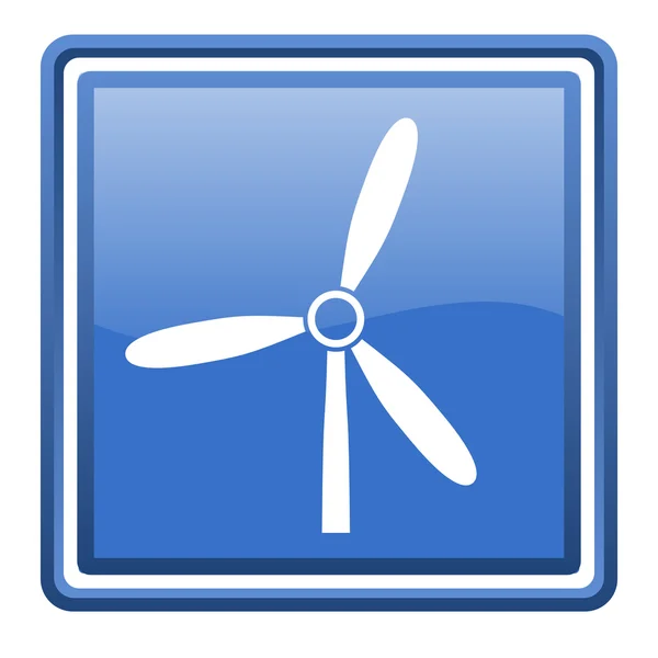 Mulino a vento blu lucido quadrato icona web isolato — Foto Stock
