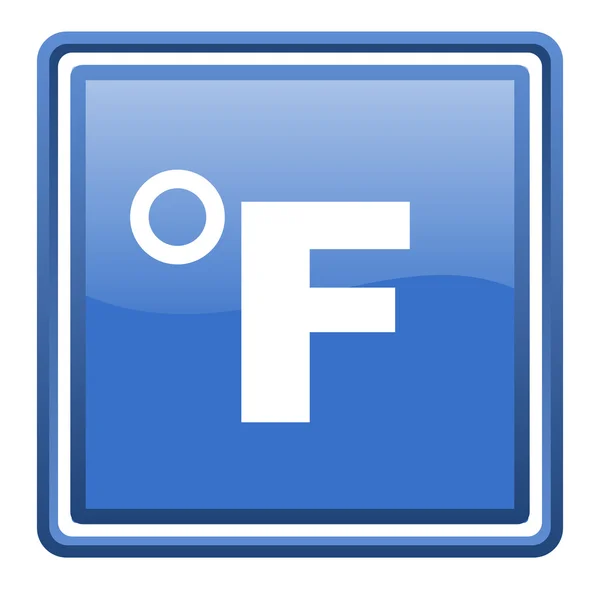 Fahrenheit niebieski kwadrat WWW błyszczący ikona na białym tle — Zdjęcie stockowe
