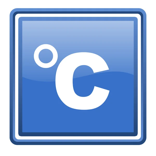 Celsjusza niebieski kwadrat WWW błyszczący ikona na białym tle — Zdjęcie stockowe