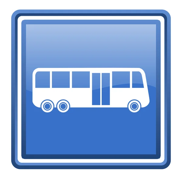 分離されたバス青い光沢のある正方形ウェブ アイコン — ストック写真