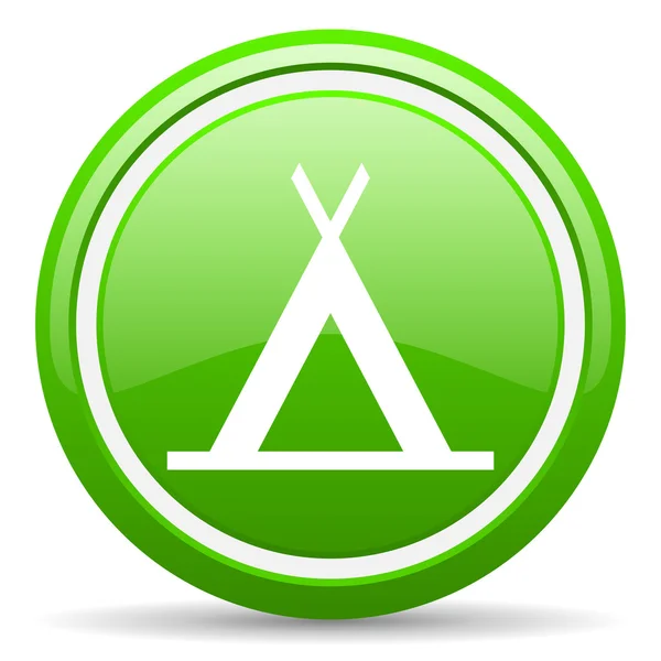 Camping green glossy icon on white background — Stock Photo, Image