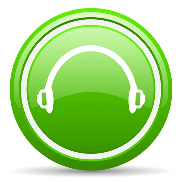 ヘッドフォン緑の白い背景の上に光沢のあるアイコン — ストック写真