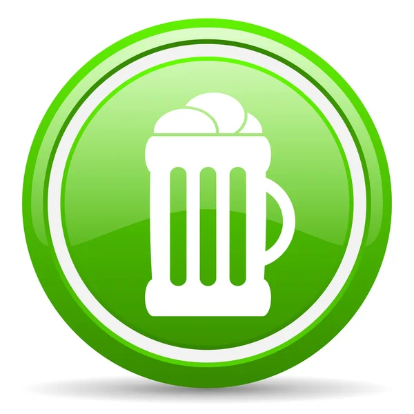 Μπύρα πράσινο γυαλιστερό εικονίδιο σε άσπρο φόντο — Φωτογραφία Αρχείου