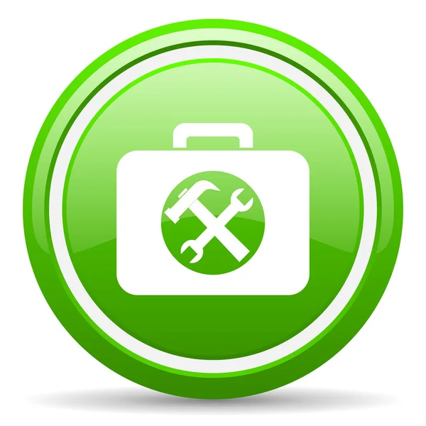 Toolkit zelené lesklé ikona na bílém pozadí — Stock fotografie
