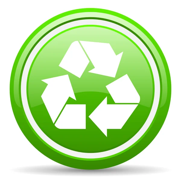 Recycle green glossy icon on white background — Stock Photo, Image