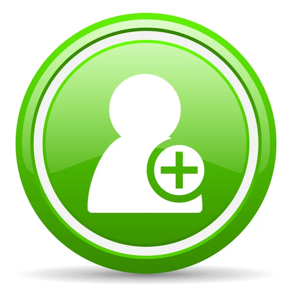 Add contact green glossy icon on white background — Stockfoto