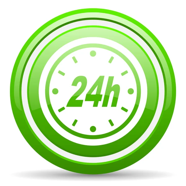 24h green glossy icon on white background — Stock Photo, Image