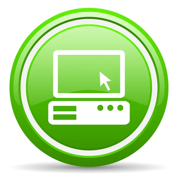 Pc green glossy icon on white background — Stock Photo, Image