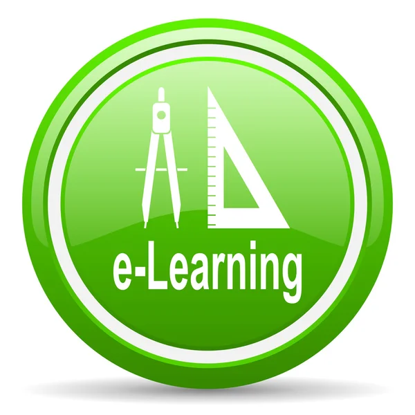 E-learning green glossy icon on white background — Stock Photo, Image