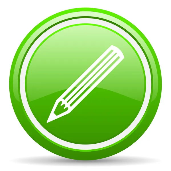 Lápis ícone brilhante verde no fundo branco — Fotografia de Stock
