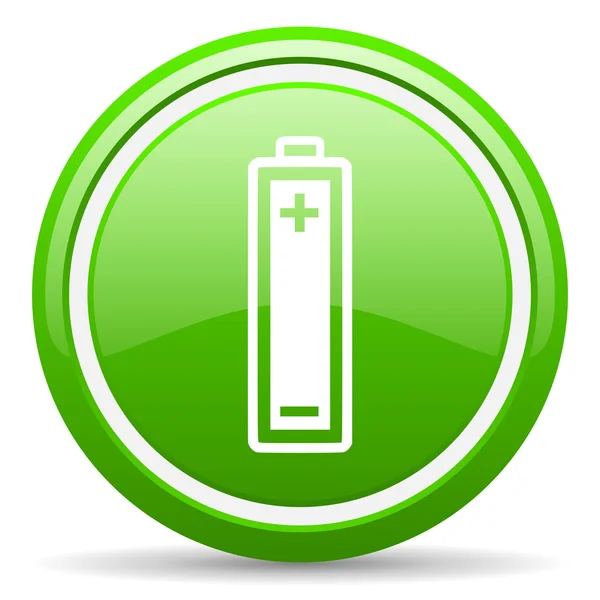 Battery green glossy icon on white background — Stock Photo, Image