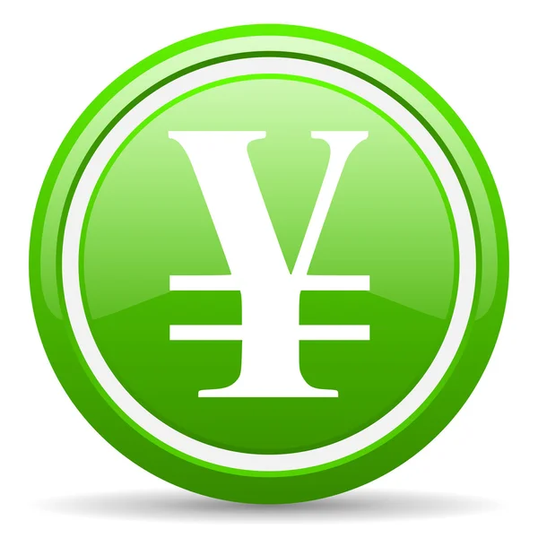 Yenen grönt glansigt ikonen på vit bakgrund — Stockfoto