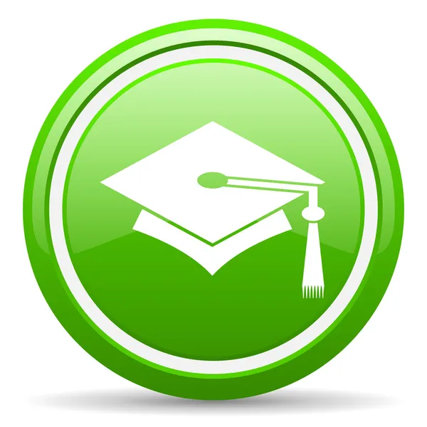 Afstuderen groene glanzende pictogram op witte achtergrond — Stockfoto